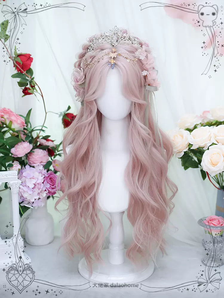 Dalao Home - Di - Daily Lolita Wig Long Curly Hair Figure-eight Bangs Pink wig with a hairnet