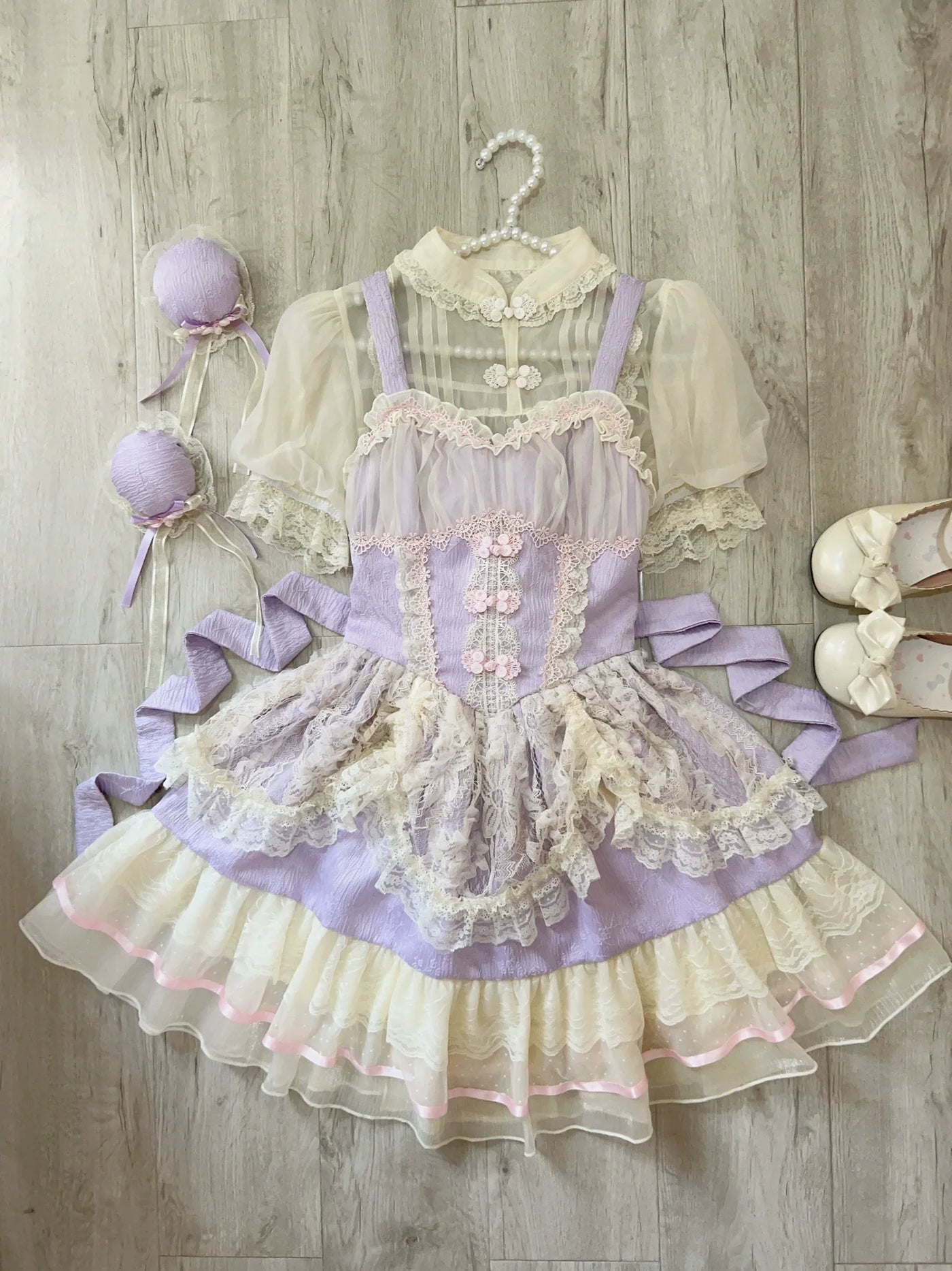 Hua Ji Fu Lei - Chinese Style Lolita JSK Dress Ballet Style Innerwear Set S a pair of purple hair accessories