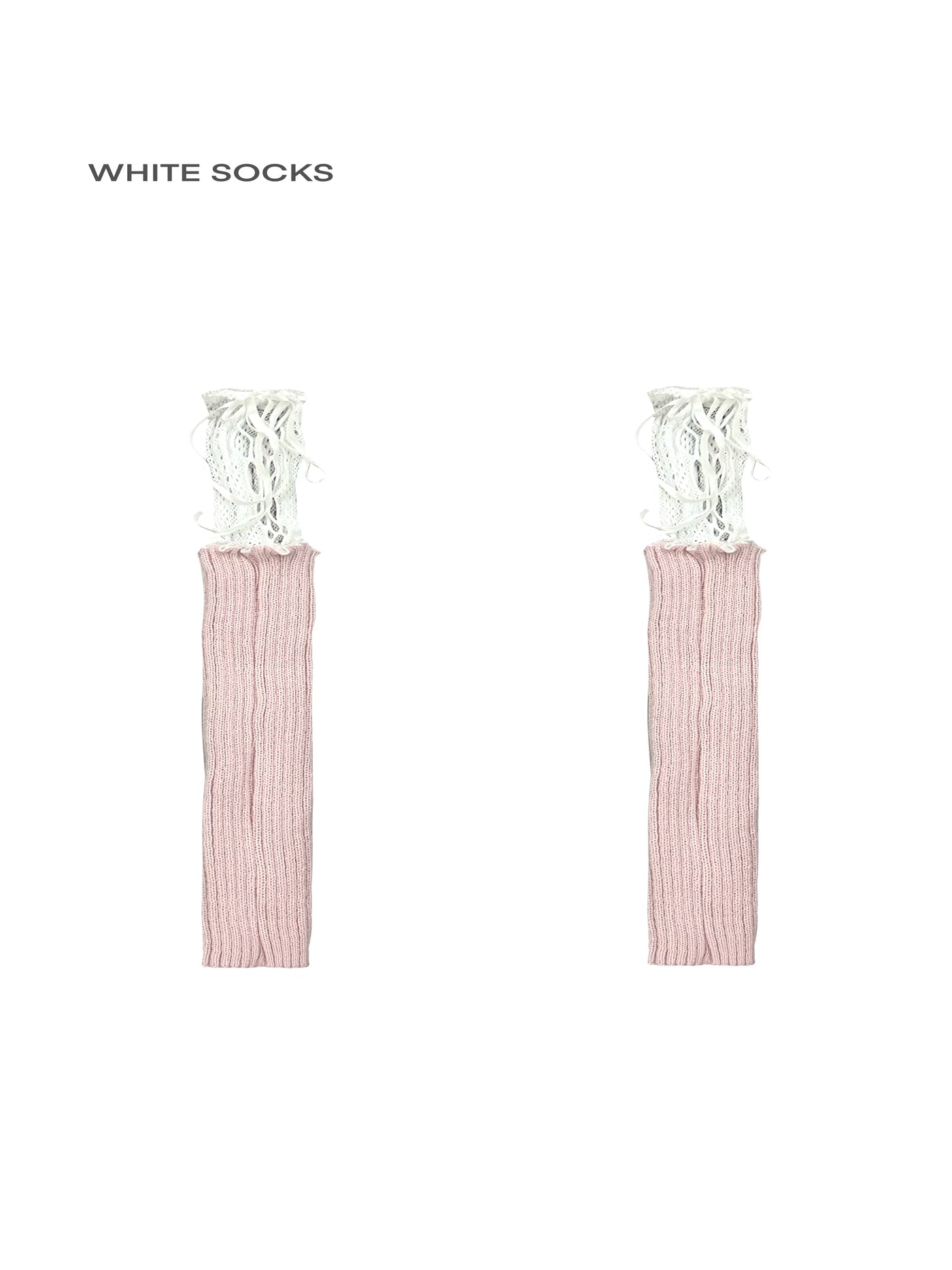 White Socks - Ballet Knit - Knit Slouch Socks with Fishnet Lace-up Panels