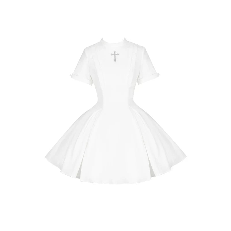 With PUJI - Nihil - Gothic Nun Lolita OP Dress, Irregular Hem Cape detail view 12