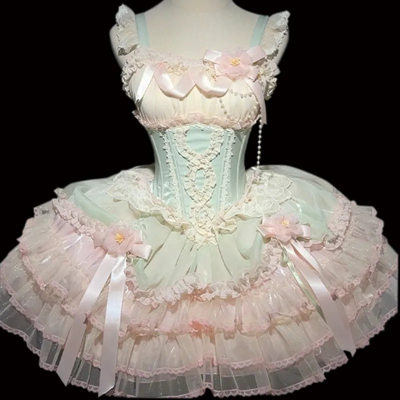 Zhijinyuan Shimmering Gift Box Ribbon JSK — Green JSK on a mannequin