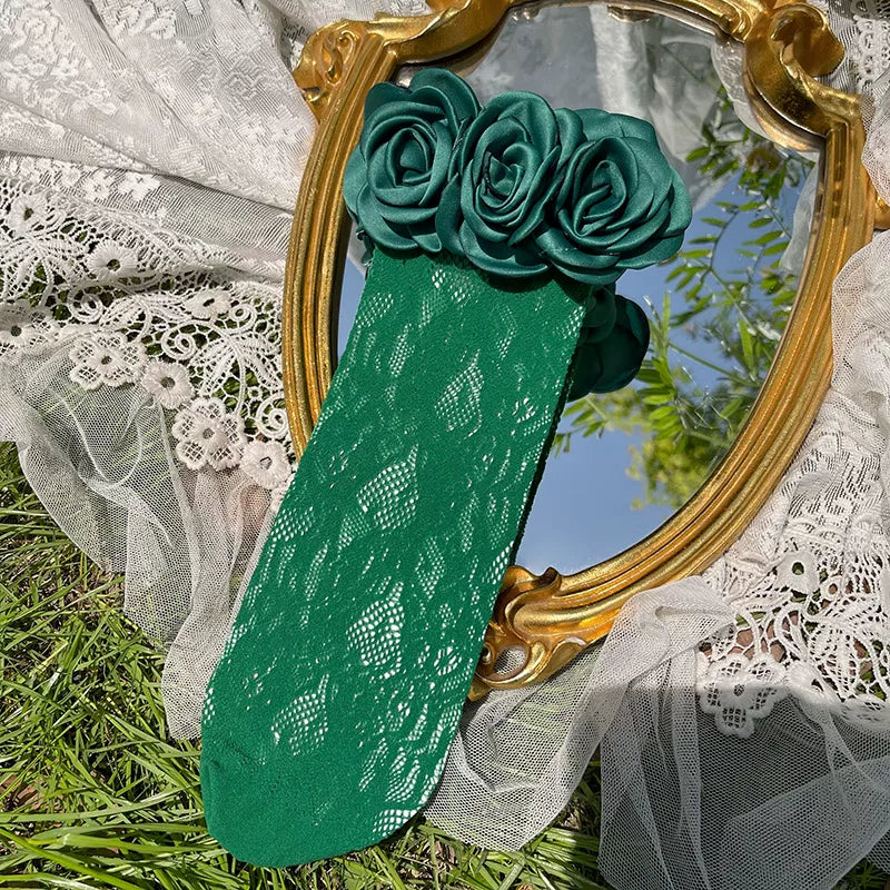 Sock Noble - Camellia Lace - Slouchy Mid-Calf Socks with Flower Cuffs