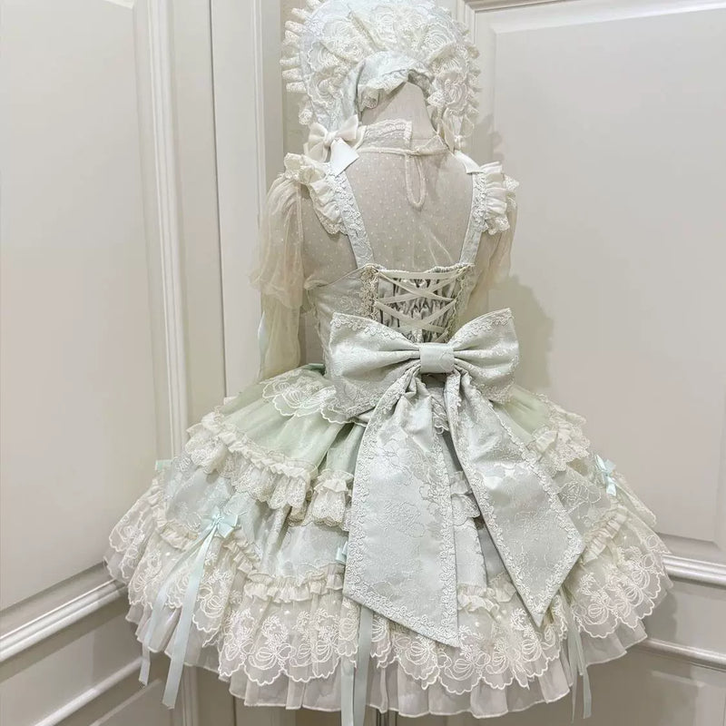 Lady Han Flower Heart Love Ballet JSK Dress in pink with floral and heart details, perfect for elegant Lolita fashion.