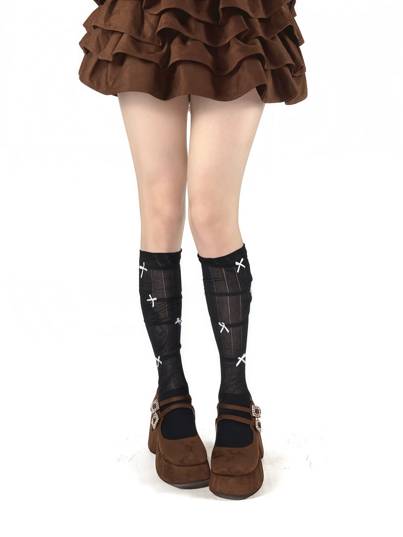 White Socks - Sweet Bow Slouch - Thin Combed-Cotton Slouch Calf Socks with Bow Detail
