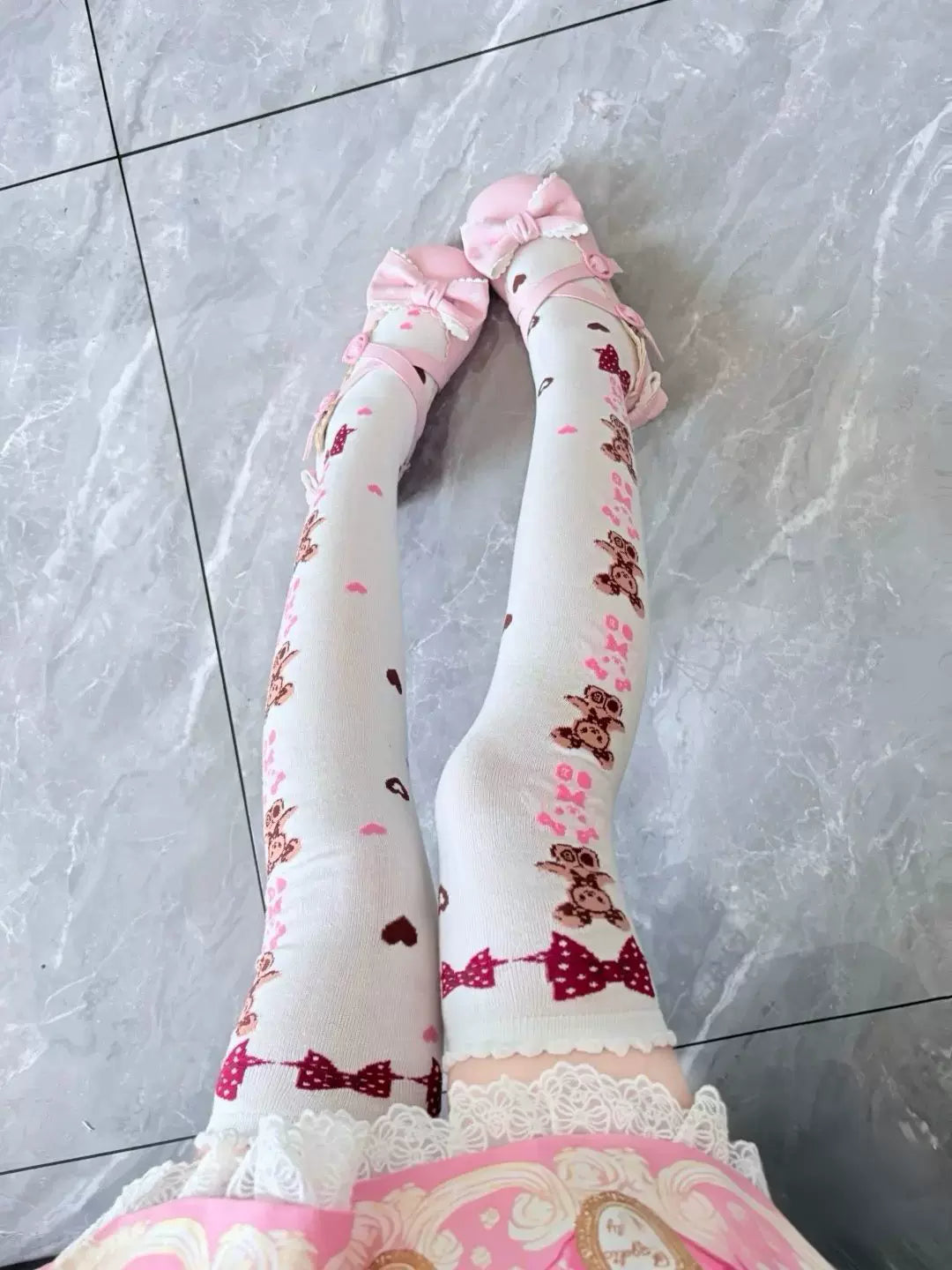 Fantasy Doll - Rabbit Bear - Over-knee socks with rabbit-bear and bow motifs
