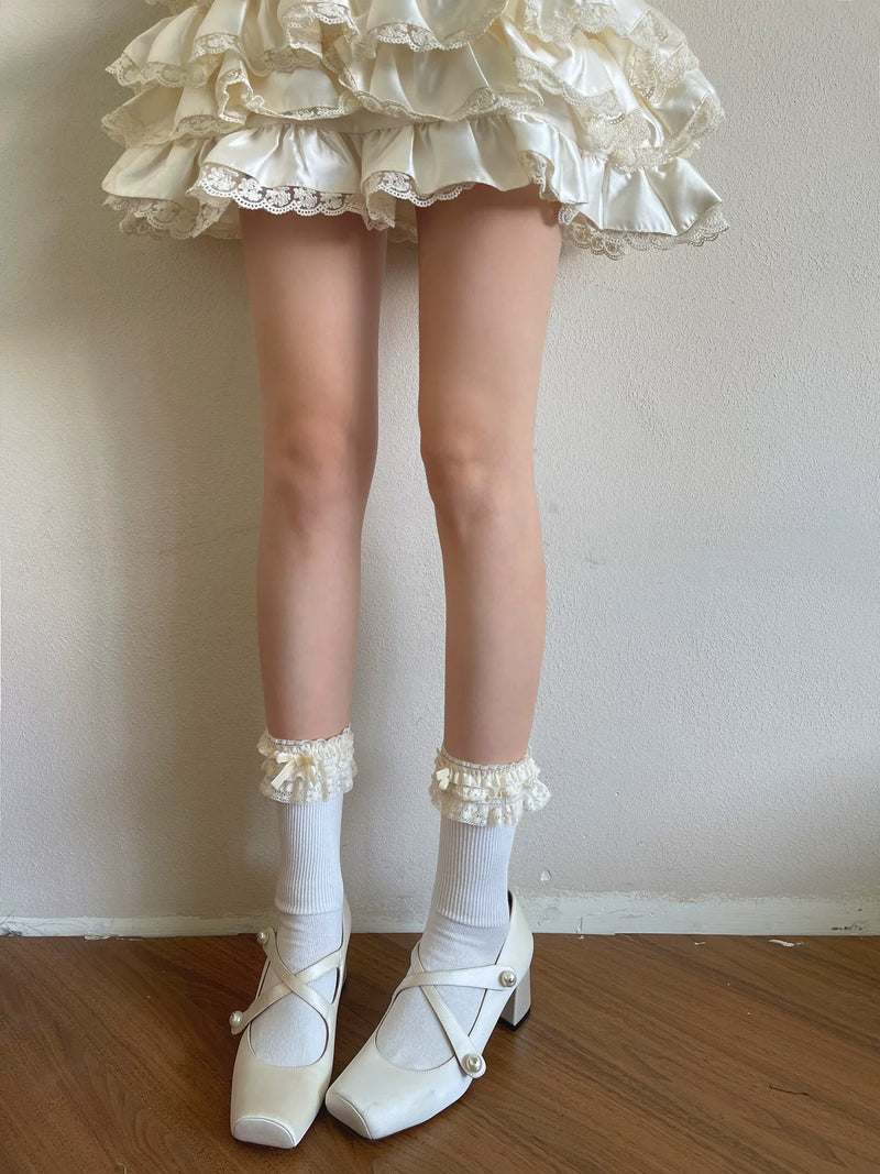 Sock Noble - Three-Tier Lace - Scrunched Socks with Embroidered Trim