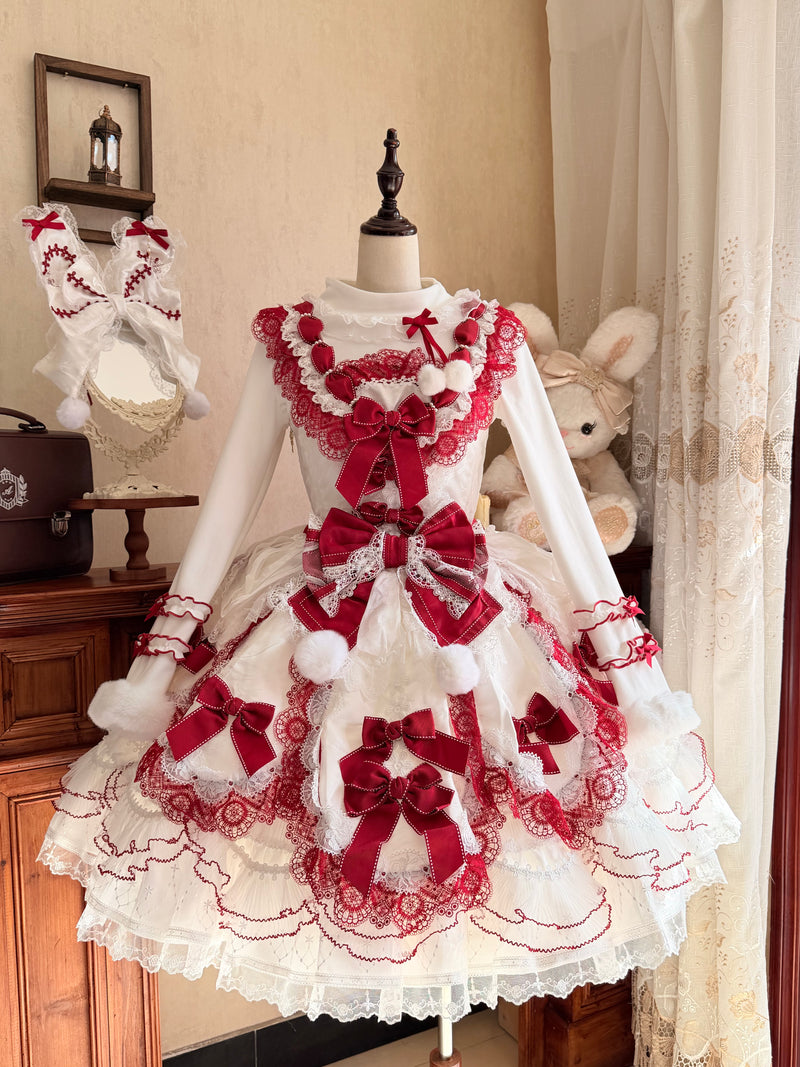 Cat Upon Cat Little Furball 2.0 Thick Winter Top — Red & White 2.0