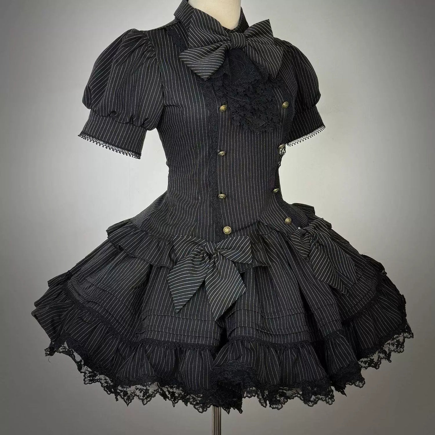 Sweetheart Dream Machine - Phantom Doll Stripe - Gothic Lolita Set with Short-Sleeve Pinstripe Top
