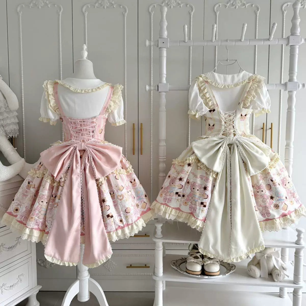 Sweetheart Dream Machine - Rabbit Cake - Milky Pink or Milky Yellow JSK with Rabbit and Cake Motifs