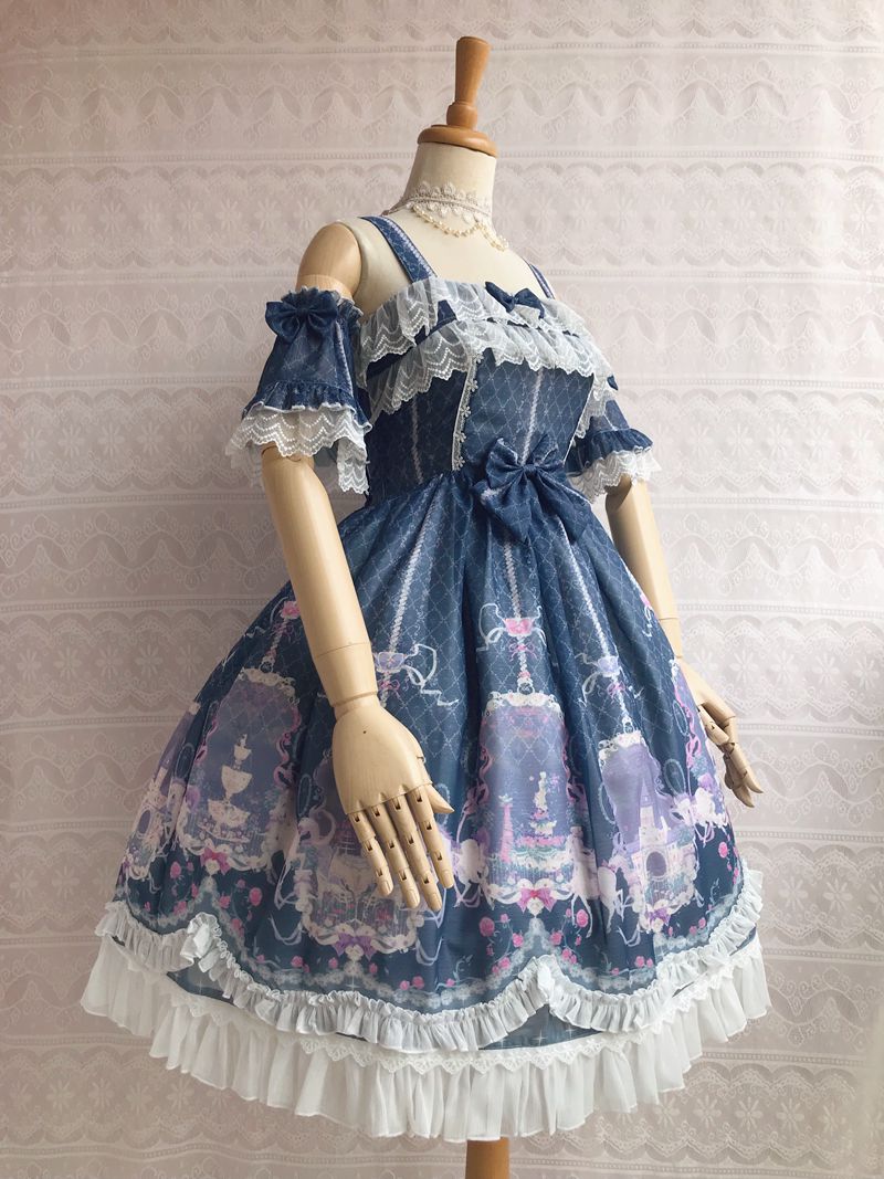 Unicorn's Secret Garden Summer Lolita JSK Dress XS navy blue