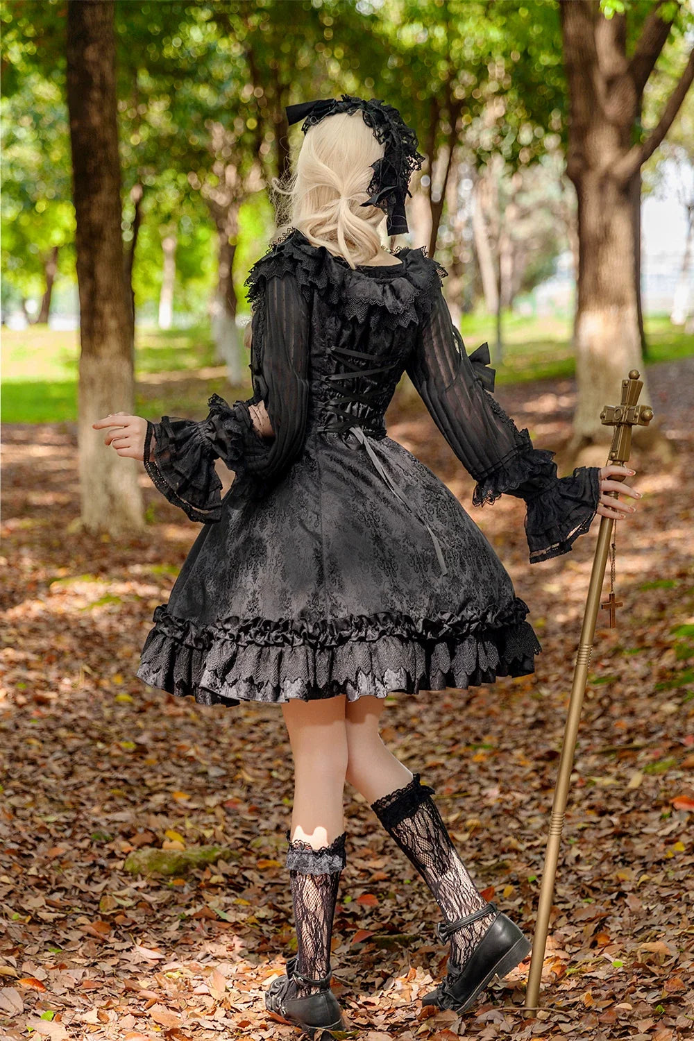 Infanta - Canon Of Floral Melody - Gothic Lolita Black JSK Dress, Jacquard Pattern
