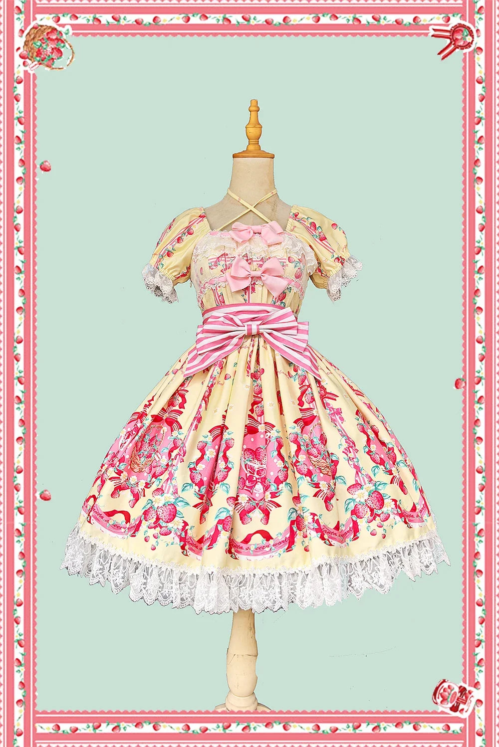 Infanta - Strawberry Chef - Printed Old School Lolita Dress, Detachable Bows