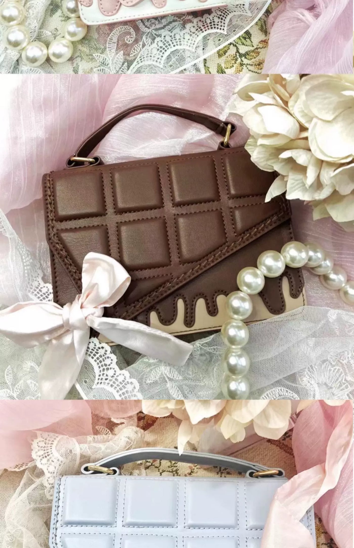 LovelyLota - Sugar Square - Coffee Handbag with Chocolate-Grid Front
