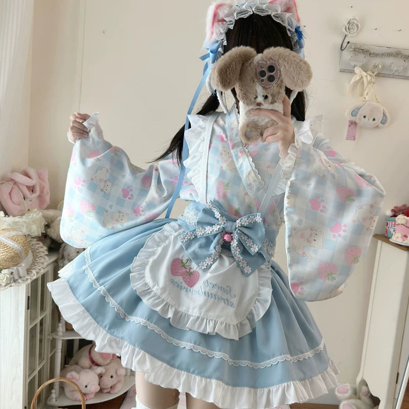 Lady Han Summer Cat Maid dress by Lolita Fetch, featuring a cute maid costume with cat-themed accents and light, summery fabric.