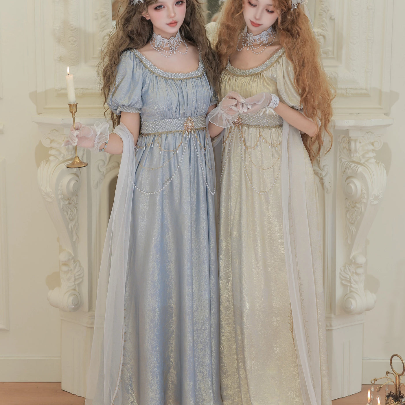 Thousand Wood - Moonlight Amber - Long OP Dress with Empire Waist and Beaded Trim