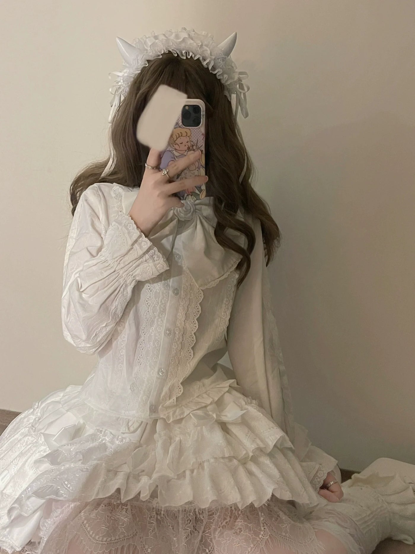 MIST - Lily - Kawaii Lolita blouse with a doll collar and lace bubble sleeves - product detail 5