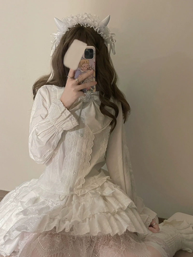 MIST - Lily - Kawaii Lolita blouse with a doll collar and lace bubble sleeves - product detail 5