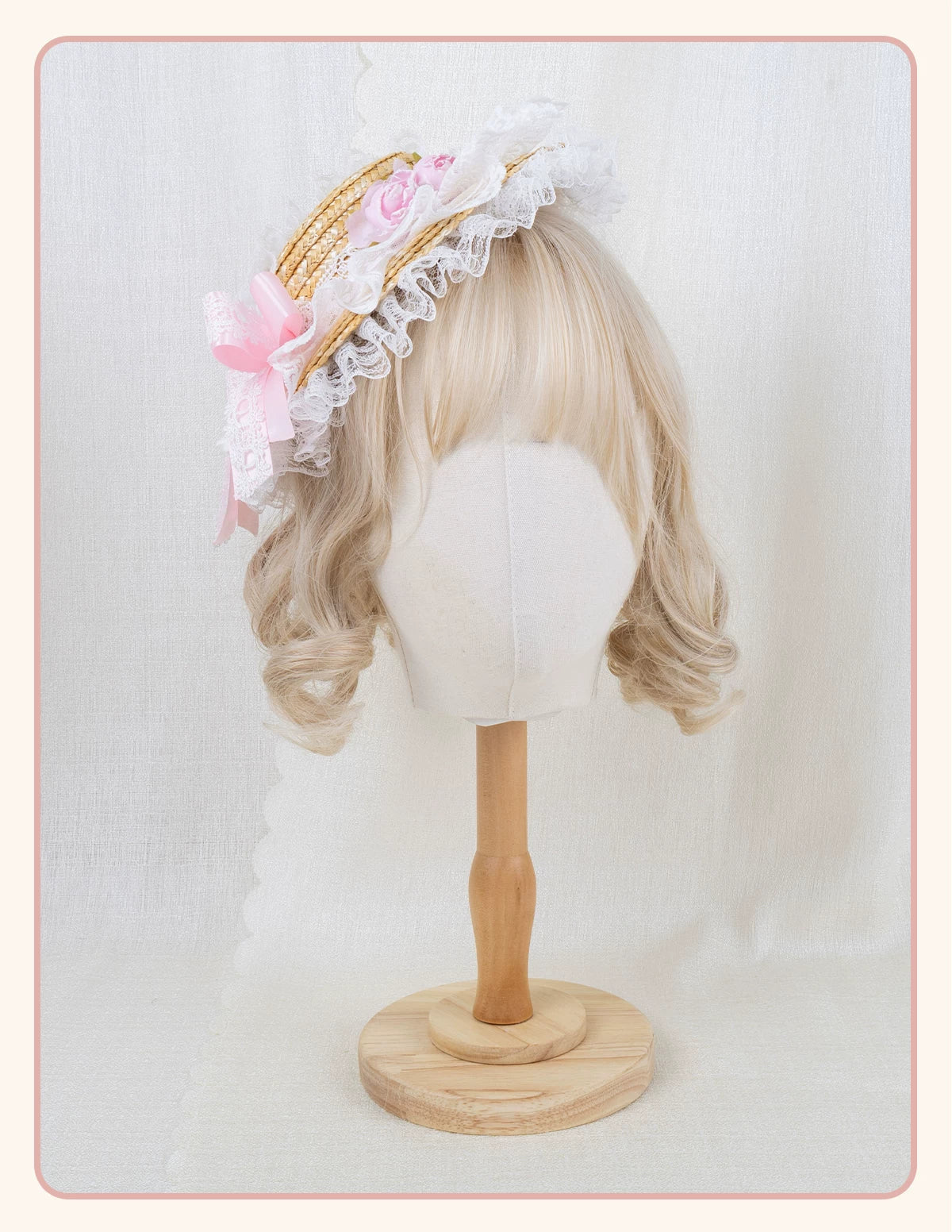 Stardust Rose - Forest Lace Bow - Straw Flat Hat with Lace Bow Hair Clip