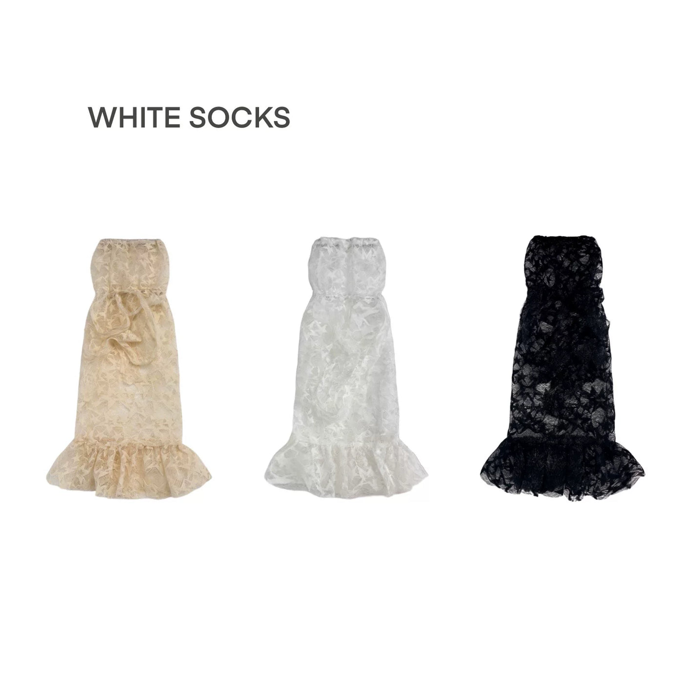 White Socks - Lace-Tie - Slouched Mid-Calf Socks with Ruffled Lace