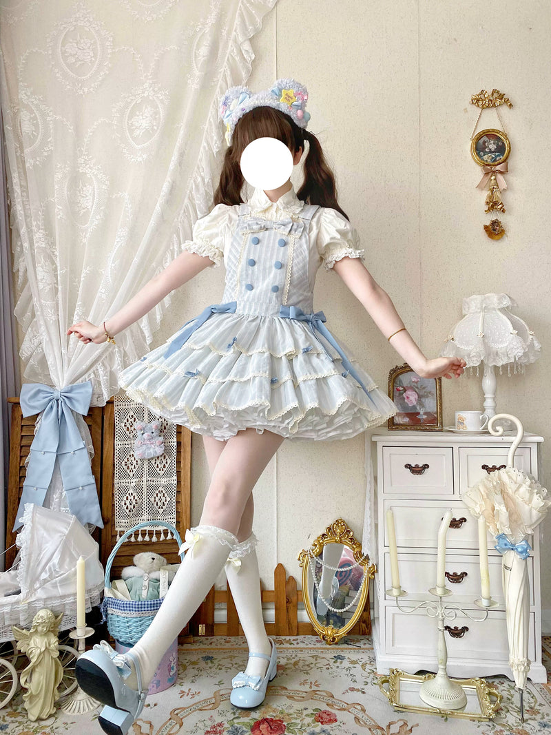 White Tea Story - Mian Mian Bing - Tiered cotton Lolita jumper skirt