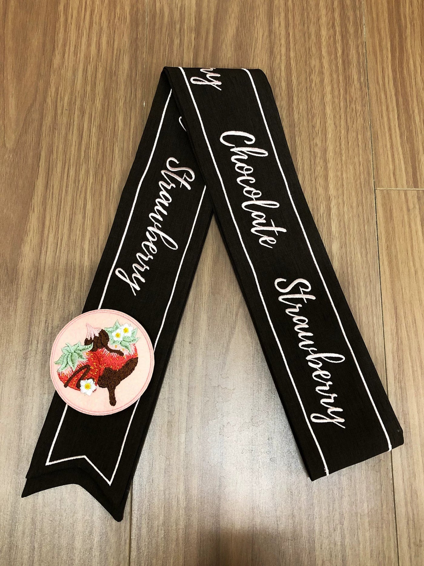 Strawberry Chocolate Lovers - Sweet Lolita Embroidered Printed Accessory Brown Sash One Size