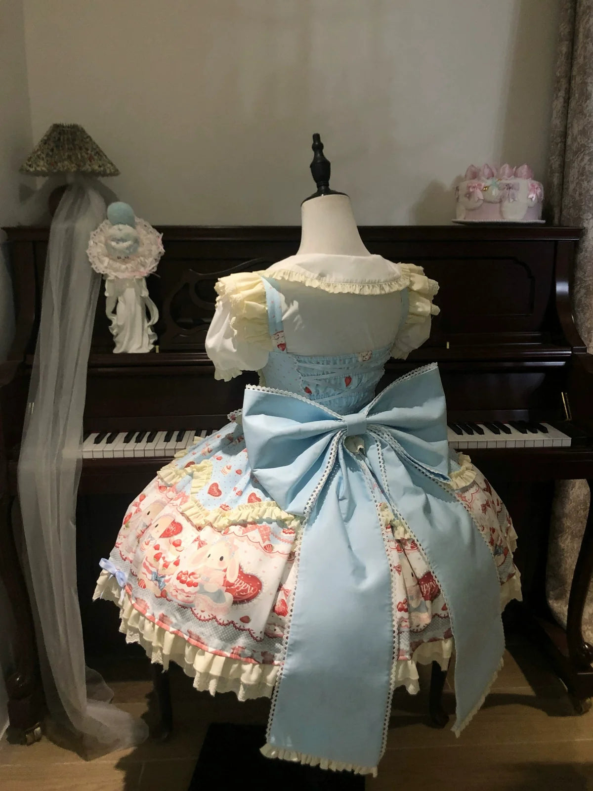 Sweet Dreamland - Bunny Party - Sweet Lolita JSK Dress, Cute Bunny & Cake Print