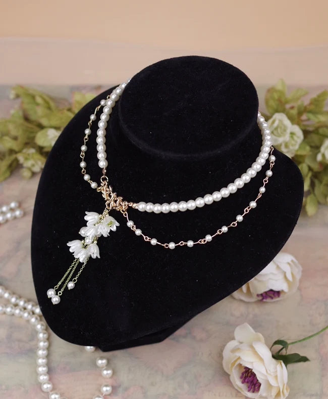 Rose of Sharon - Lily Miss - Elegant Lolita Pearl Necklace and Earrings Set