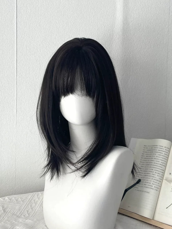 Millennium black-brown collarbone-length wig with airy fringe - view 1