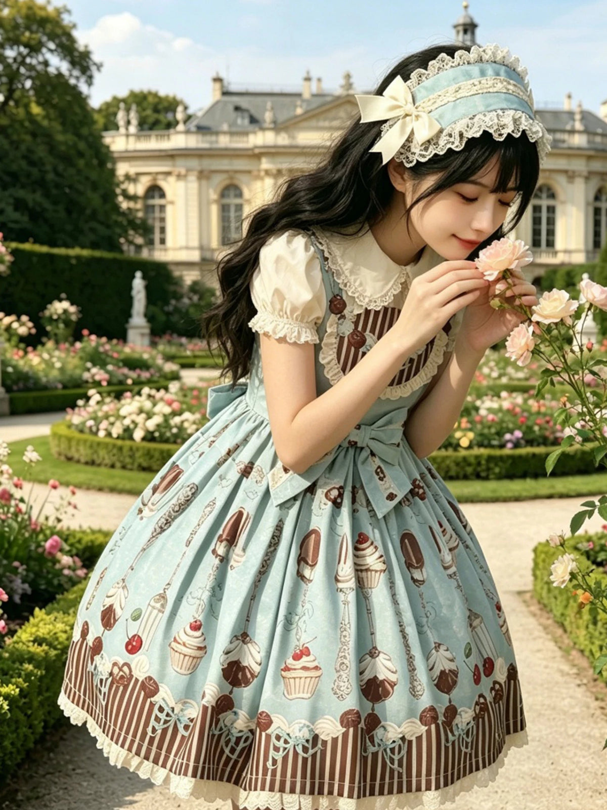 Yueele - Teal Garden - Plus-Size Lolita JSK - front view