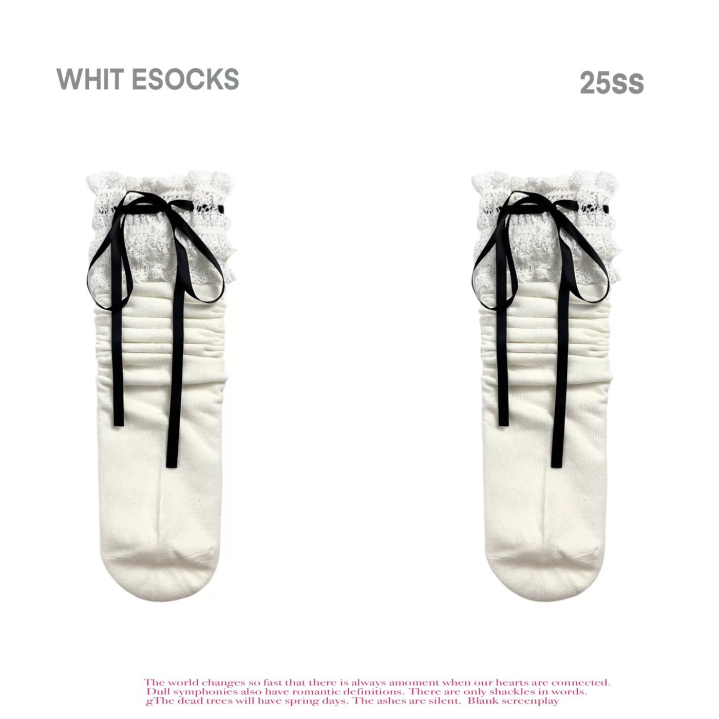 White Socks - Ribbon Ballet - Lace-Trim Slouch Socks with Ribbon Ties