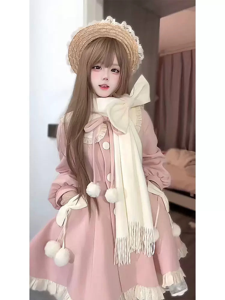 Sweetheart Dream Machine - First Love - Cotton-Padded Coat Dress and Bow Scarf Set