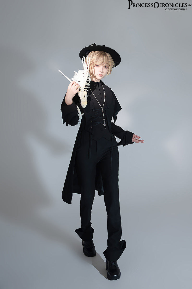 Princess Chronicles - Yan Ye - Ouji Lolita Black Shirt, Irregular Hem