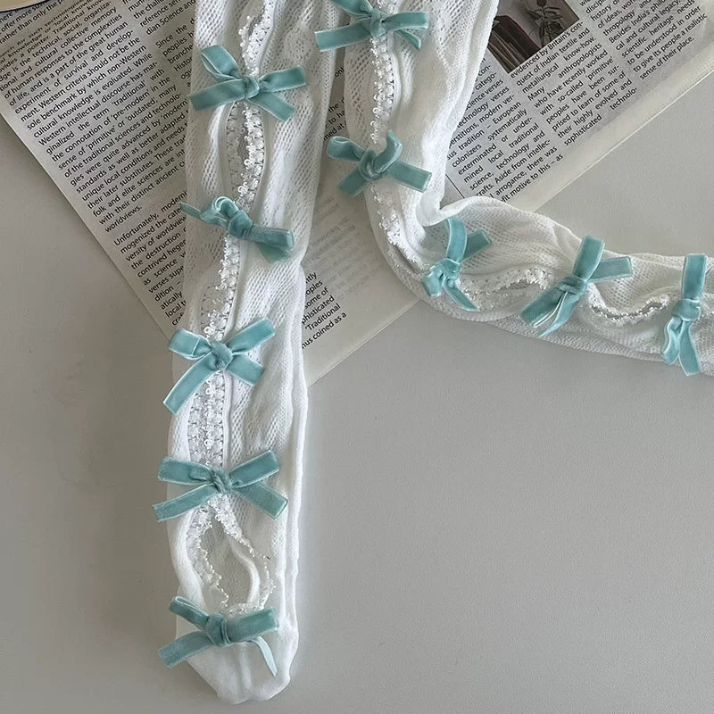 Sock Noble - Gothic Bow Lace - Mid-Calf Slouch Socks with Openwork Lace
