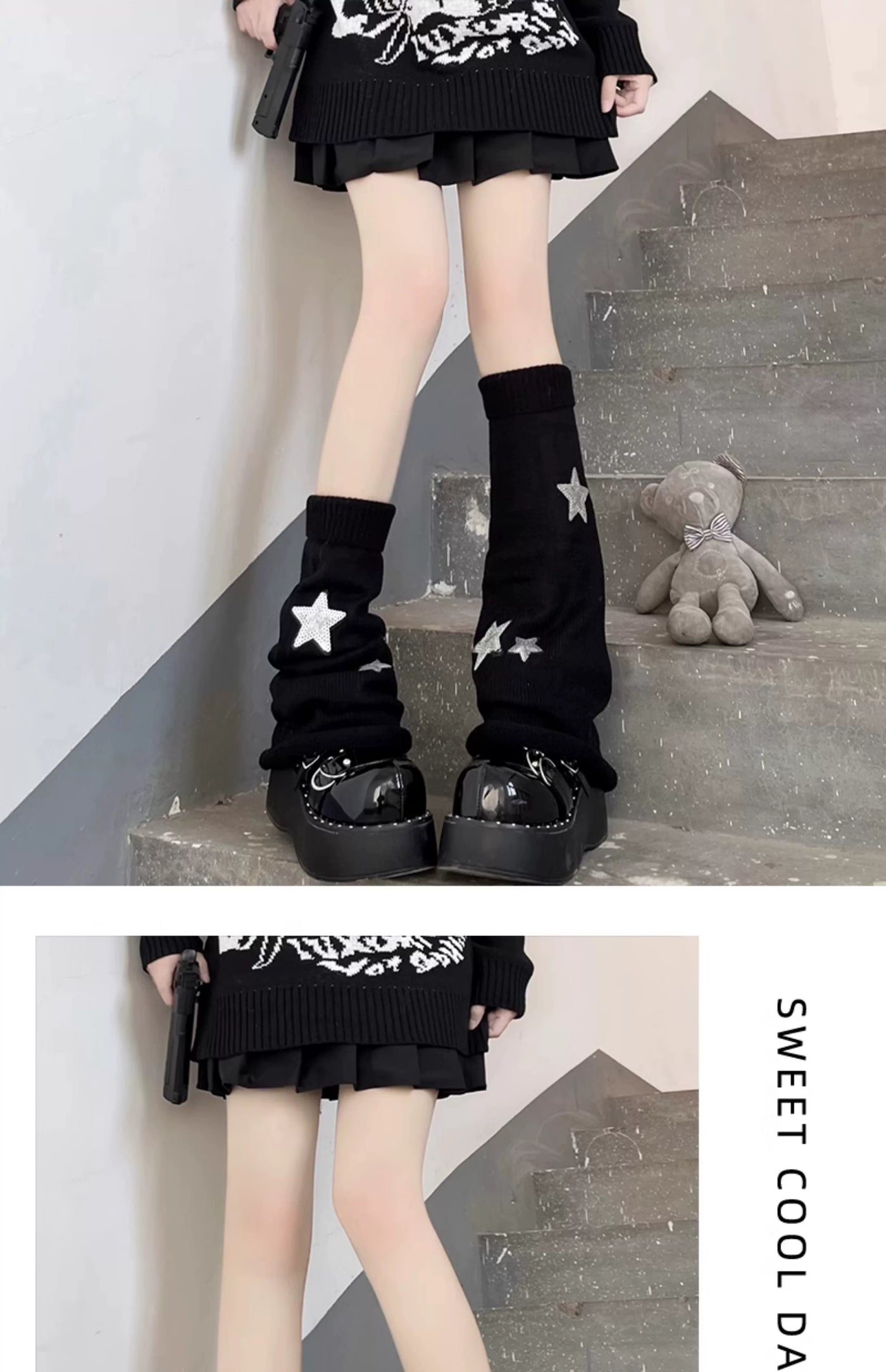 Floral Milk Cat - Star Slouch - Knit star leg warmers in black, milk white or gray