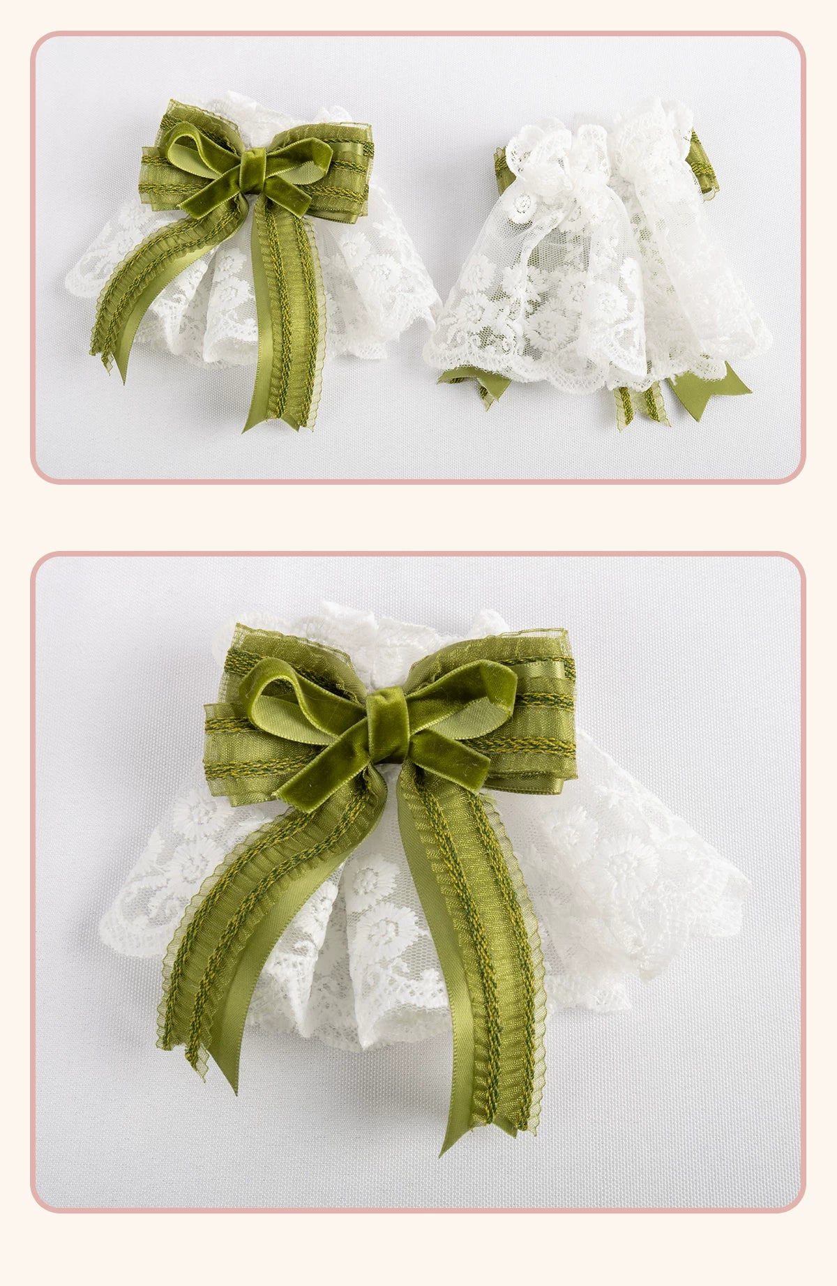 Stardust Rose - Lily of the Valley Woodland - Green Lace Lolita Headwear with Floral Ribbons