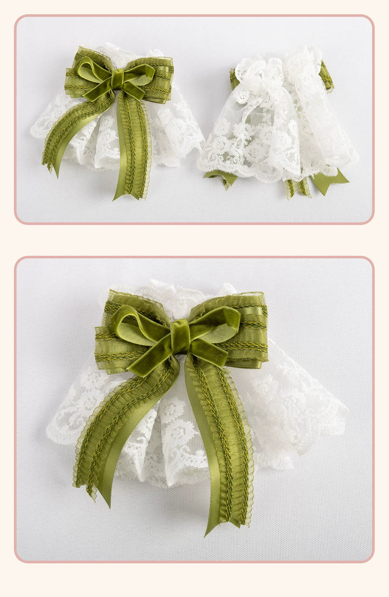 Stardust Rose - Lily of the Valley Woodland - Green Lace Lolita Headwear with Floral Ribbons