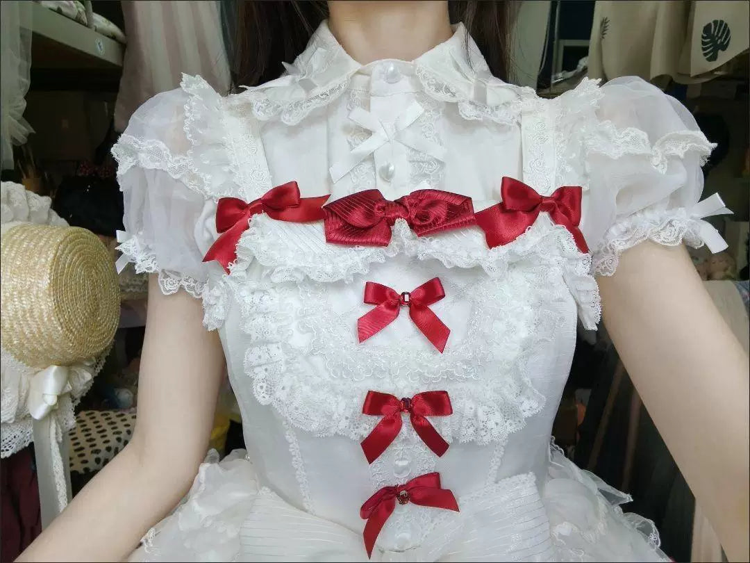 Sweetheart Dream Machine - Summer Ribbon Lace - Short-sleeve blouse with a ruffled lace collar