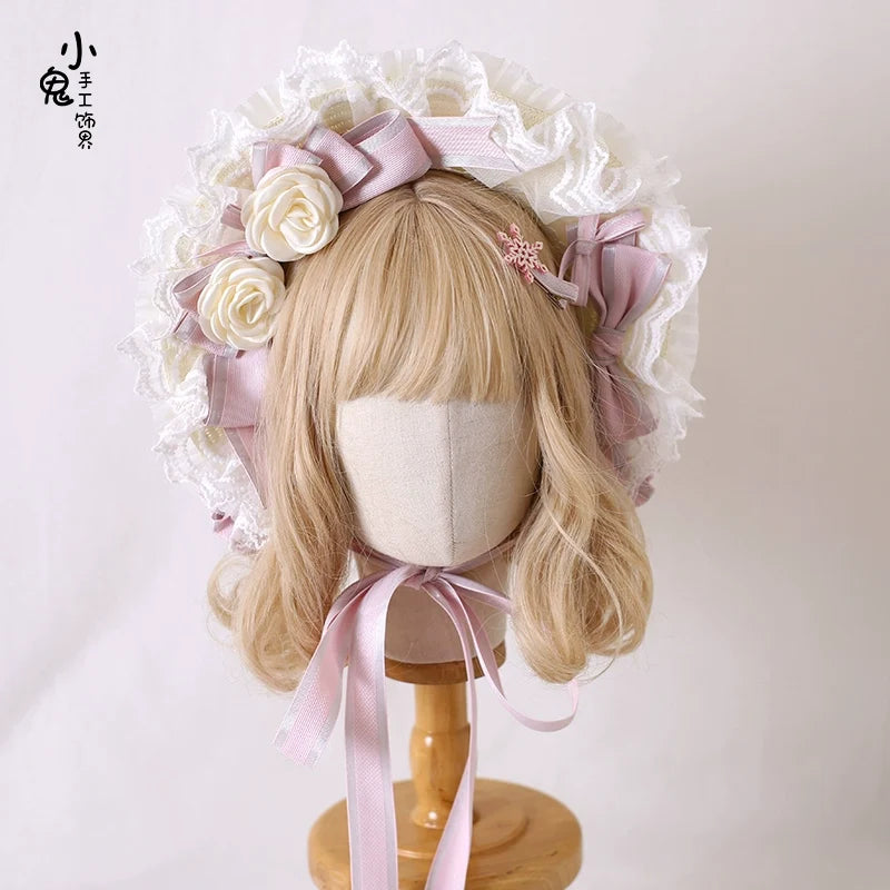 Xiaogui - Sweet Lolita Headdress Pink - Handmade Christmas Accessories Headwear