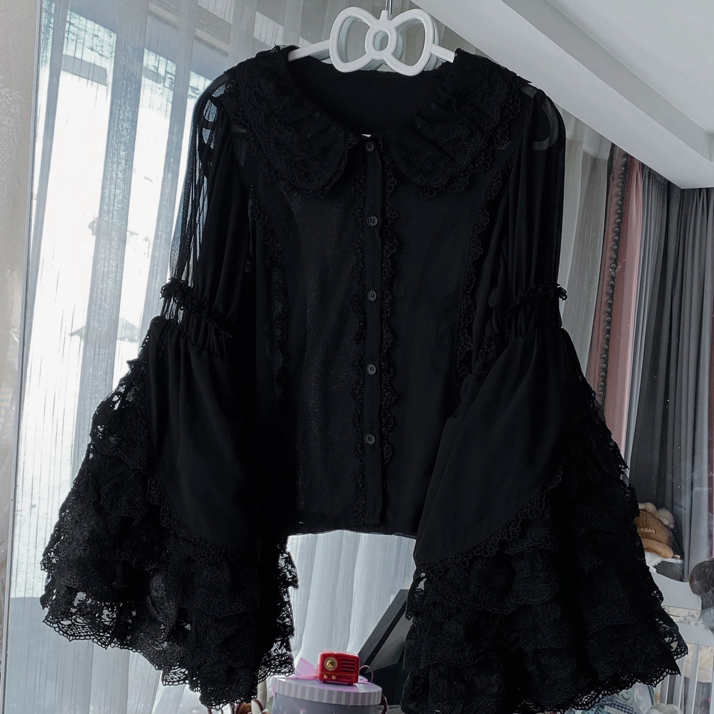 Thousand Wood - Doll Inspired Lace - Chiffon Inner Blouse with Layered Lace Sleeves