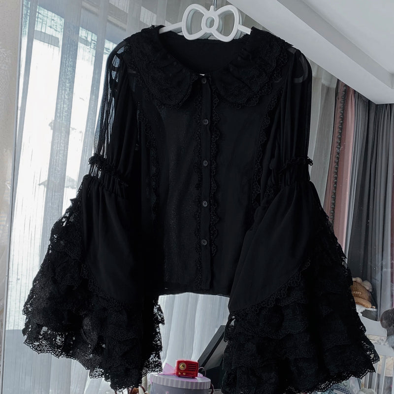 Thousand Wood - Doll Inspired Lace - Chiffon Inner Blouse with Layered Lace Sleeves