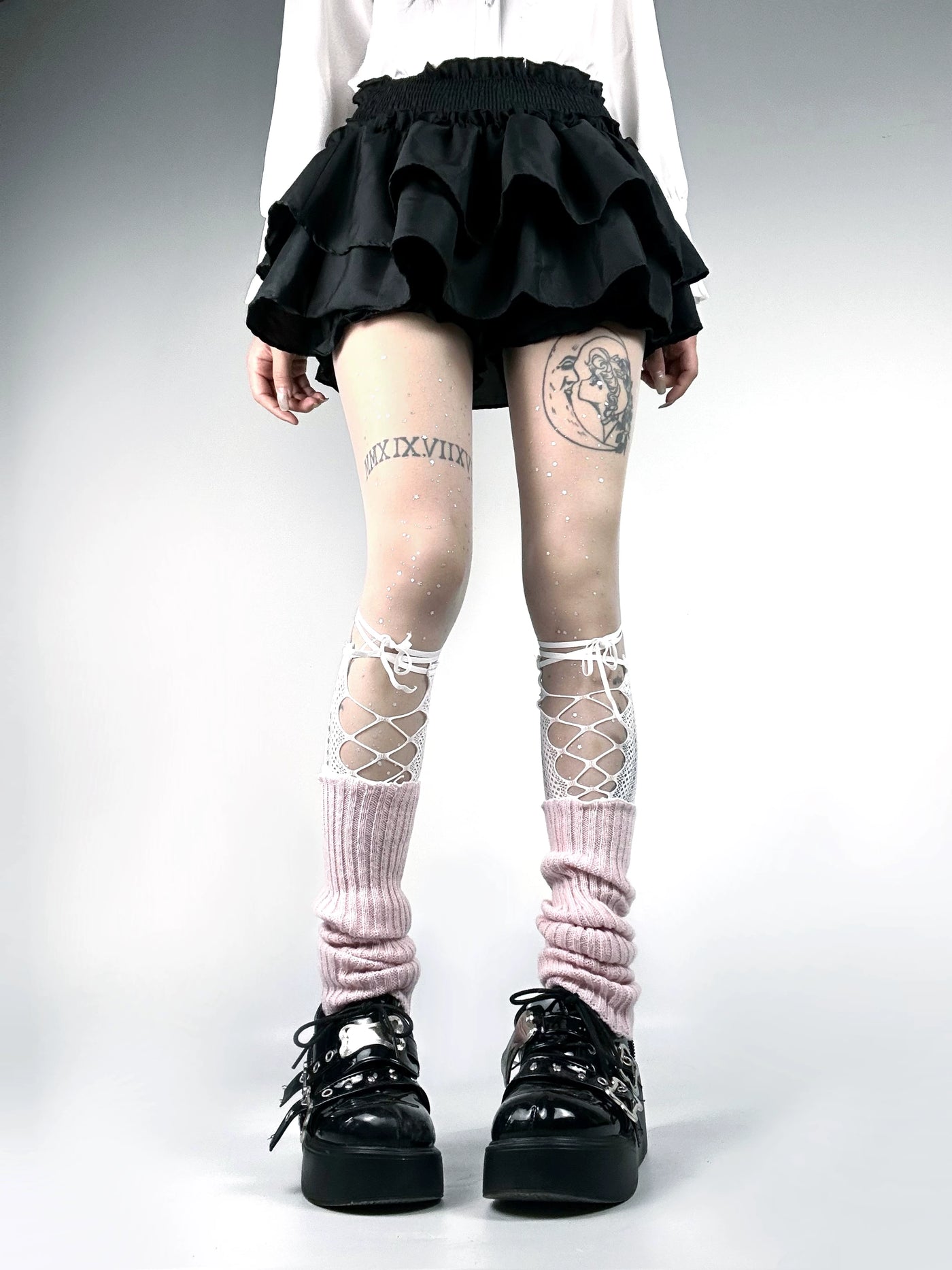 White Socks - Ballet Strap - Fishnet leg warmers with slouch cuffs