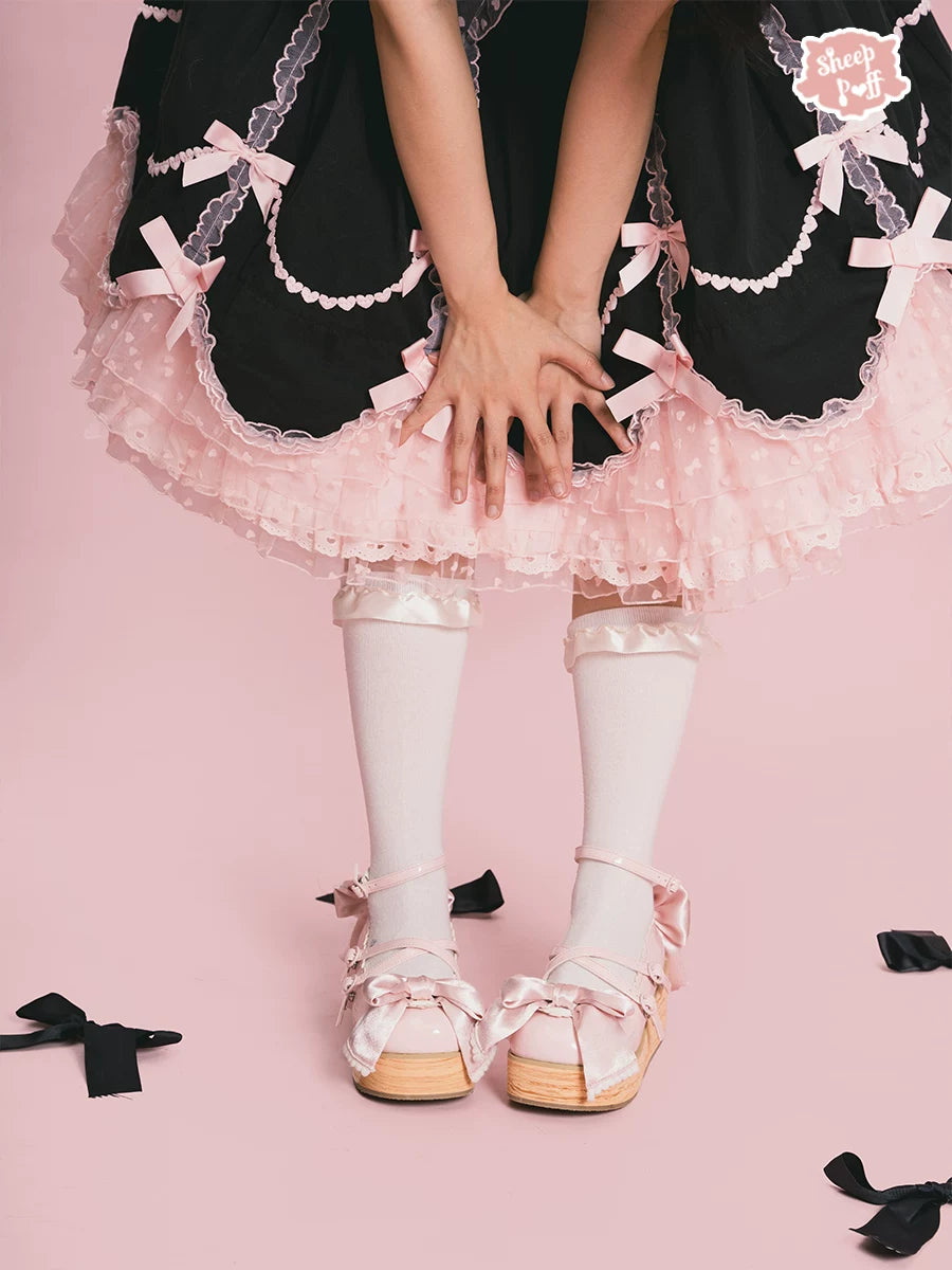 Sheep Puff Satin Platform Lolita Shoes featuring a puffed sheep design, satin finish, and platform soles for a cute, elegant look.