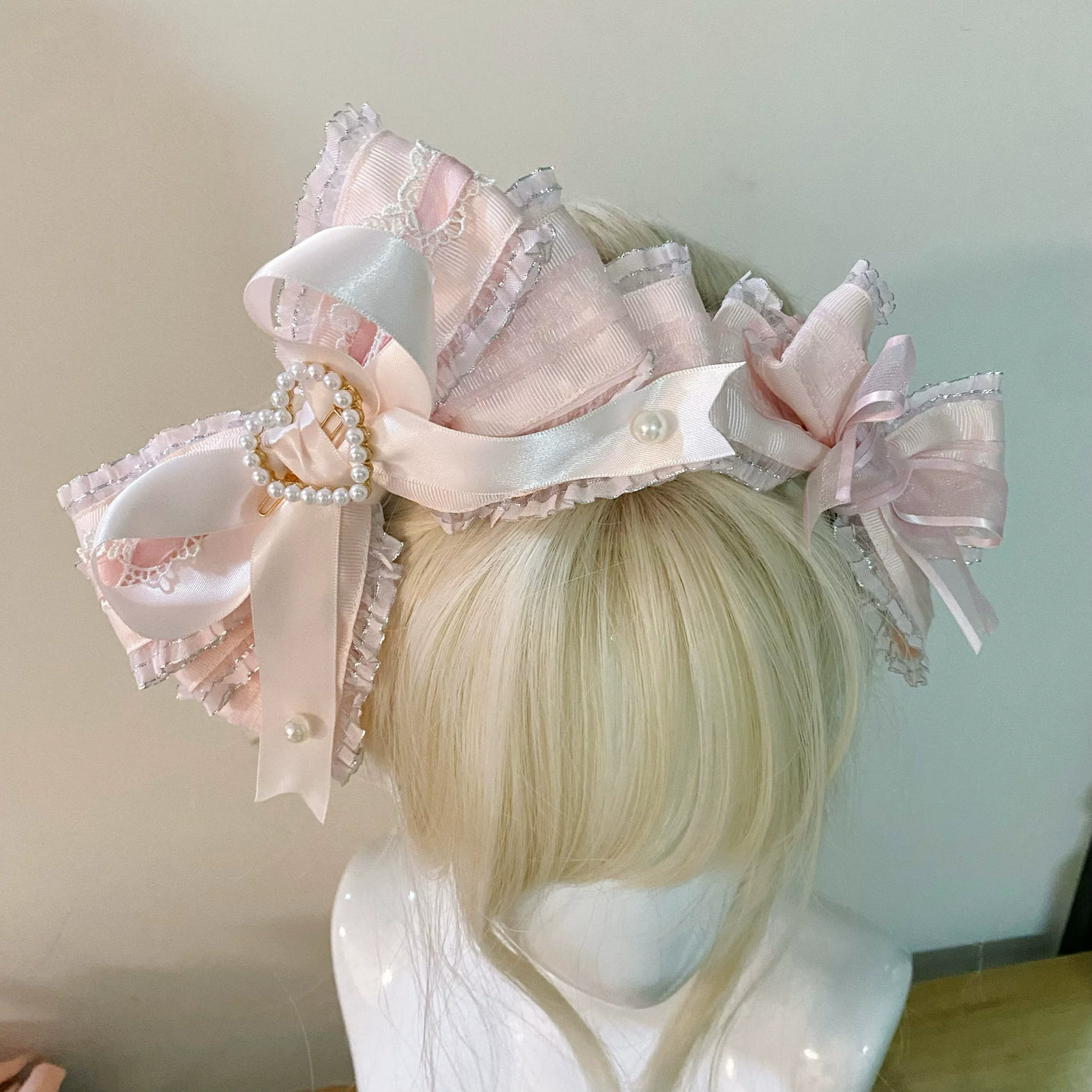 candycoco - Pastel Ribbon - Headband with layered bows and pearl accents