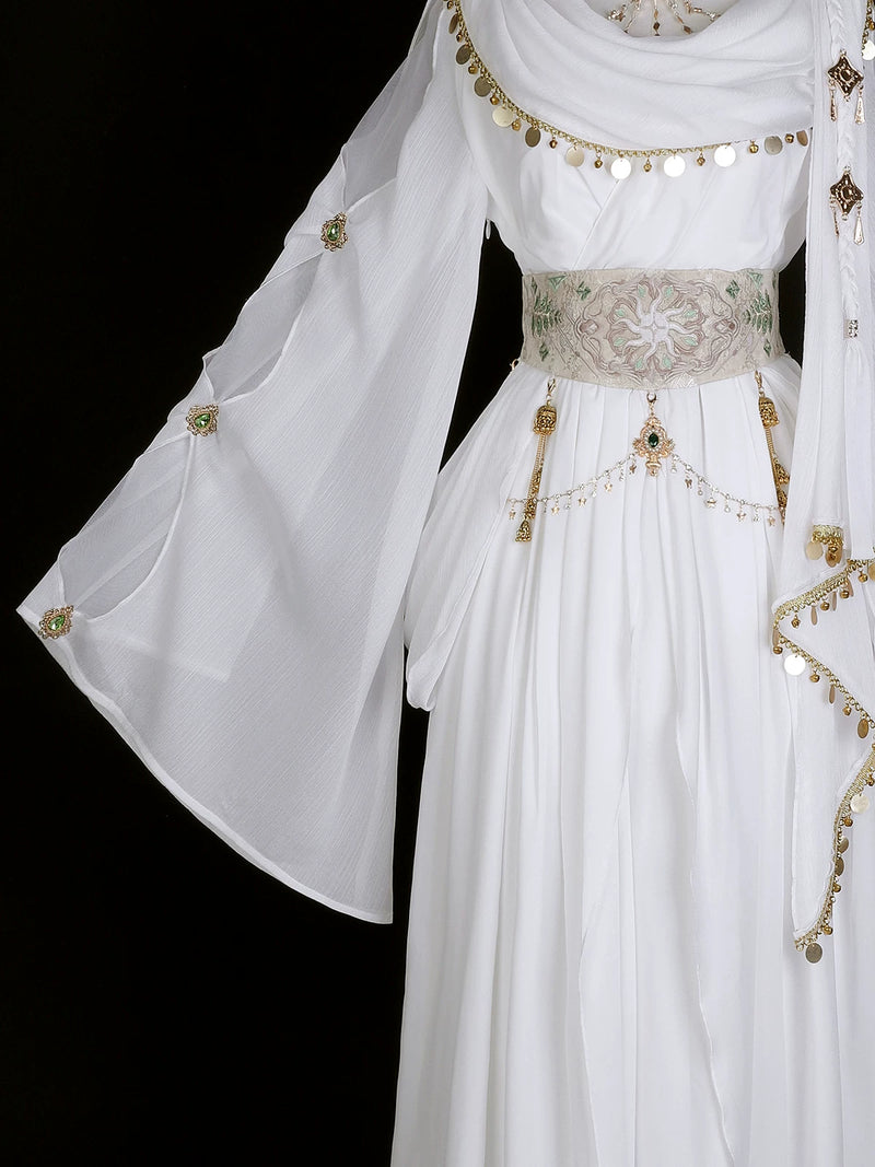 Sweet Promise - Sacred Tree - White OP dress and waist corset set with a draped neckline