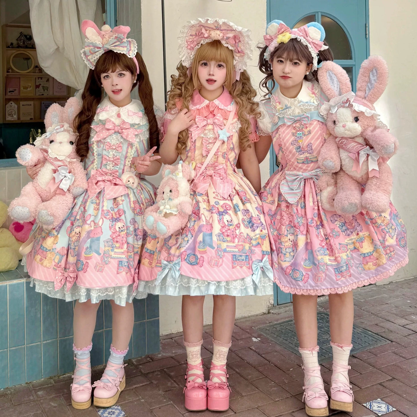 Star Fantasy - Rainbow Buffet Bunny - Printed JSK dress with striped ribbons