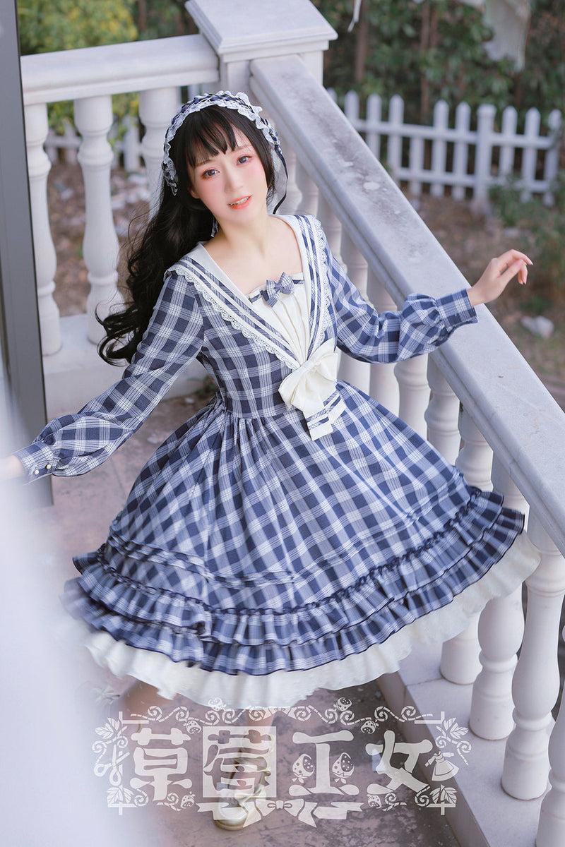 Strawberry Witch - Tartan Sailor Lolita OP Dress - OP Dress