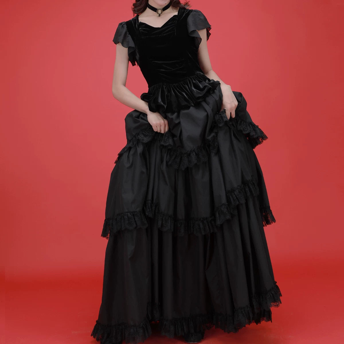 LACE GARDEN - Black Tiered Separates - Top, Skirt or Two-Piece Set with Lace Ruffles