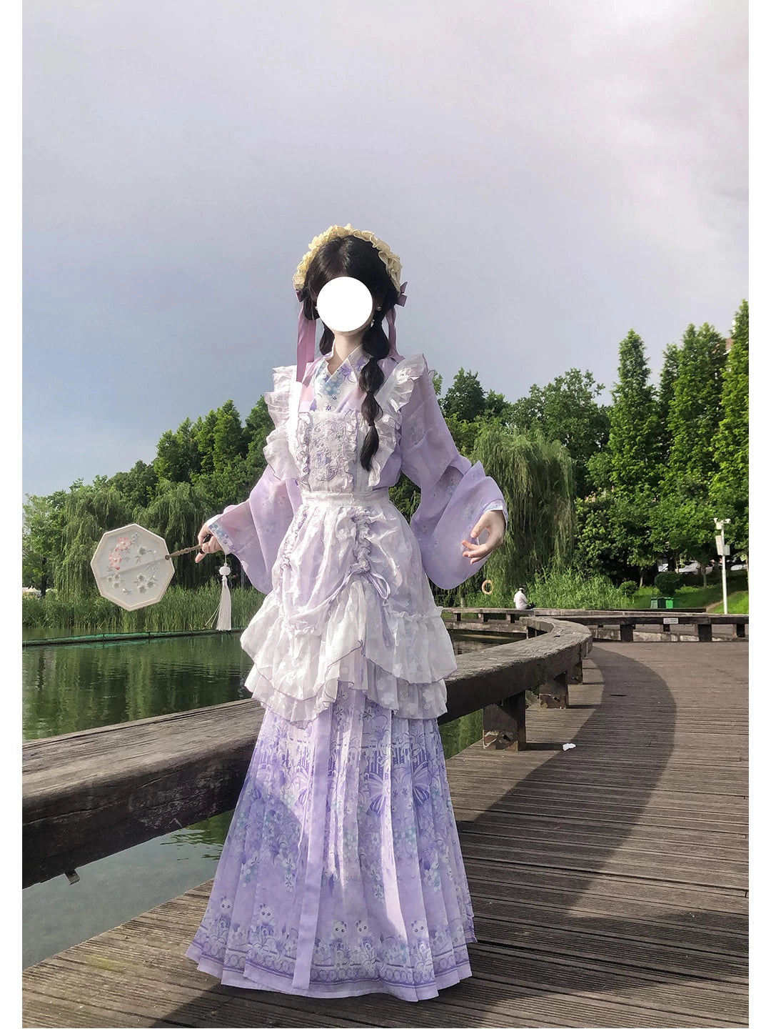 Creamy - Purple Hanfu Fusion - Layered Mamian Skirt Set with Embroidery