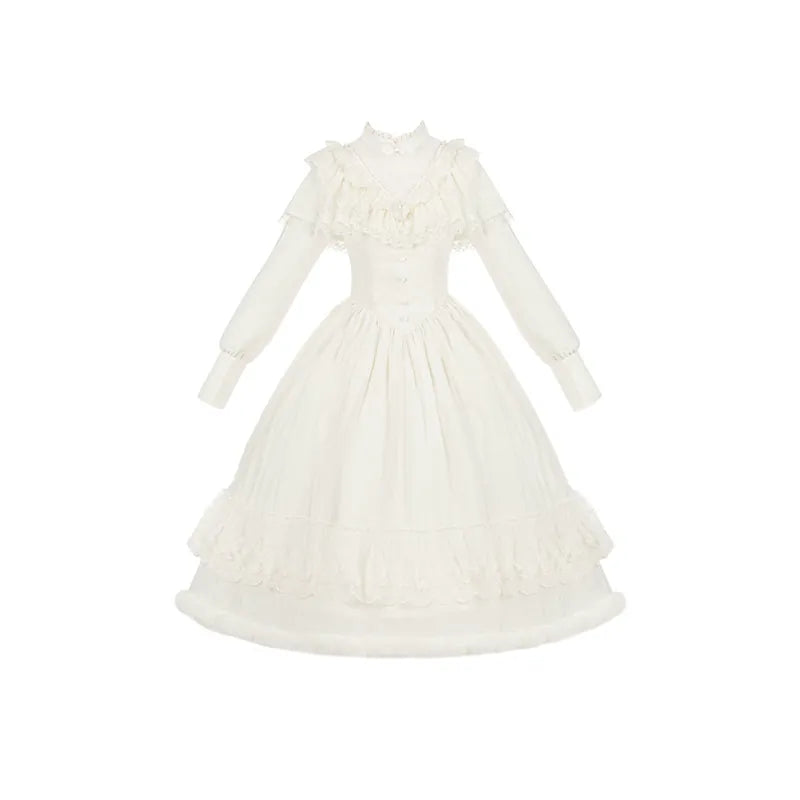 With PUJI - Rouge Snow - Oriental Lolita OP Dress, Embroidery detail view 8