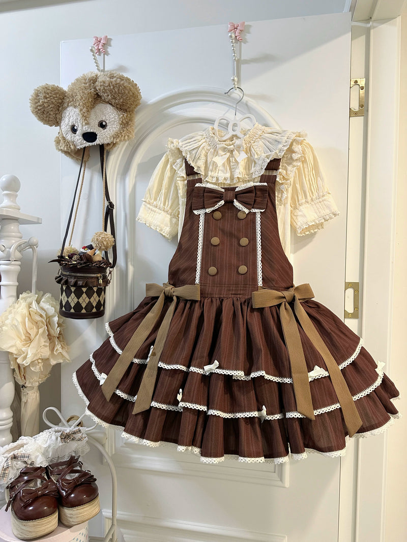 White Tea Story - Mian Mian Bing - Tiered cotton Lolita jumper skirt